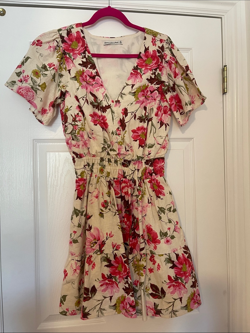 Abercrombie & Fitch Cream Mini Dress with Pink Floral Print